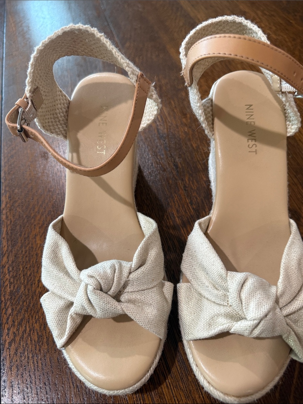Nine West Tan Knot Espadrille Wedge Sandals